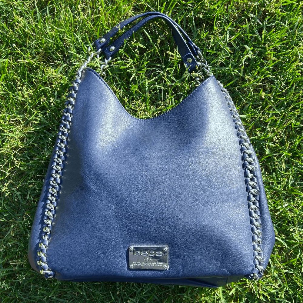 NWOT Bebe Navy Blue Silver Metal Chain Link Hobo Bag